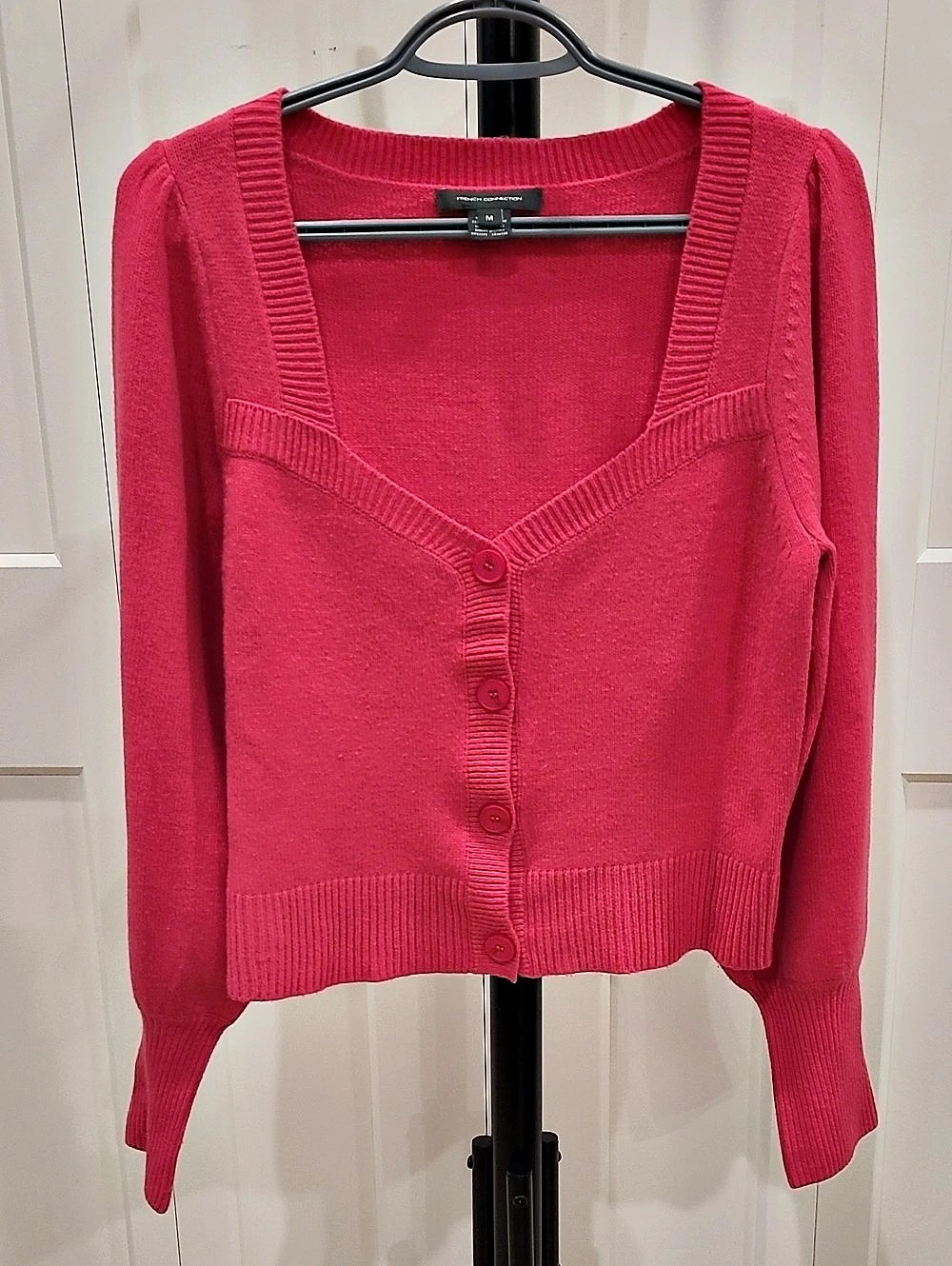 French Connection Button Front Cardigan in Bright Pink